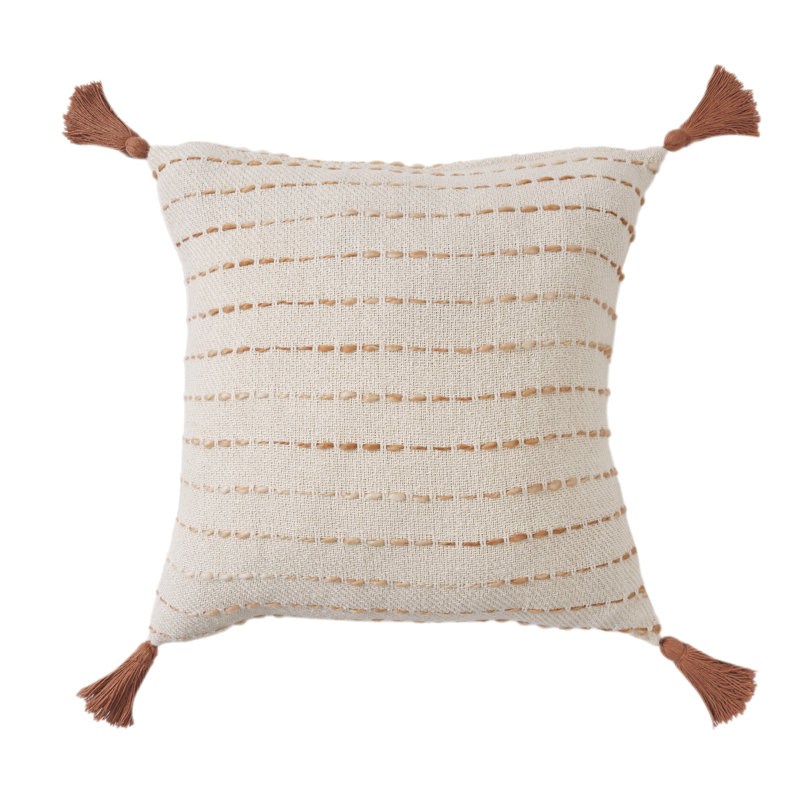 Oliver 20" Brown and Ivory Cotton Blend Tassel Throw Pillow