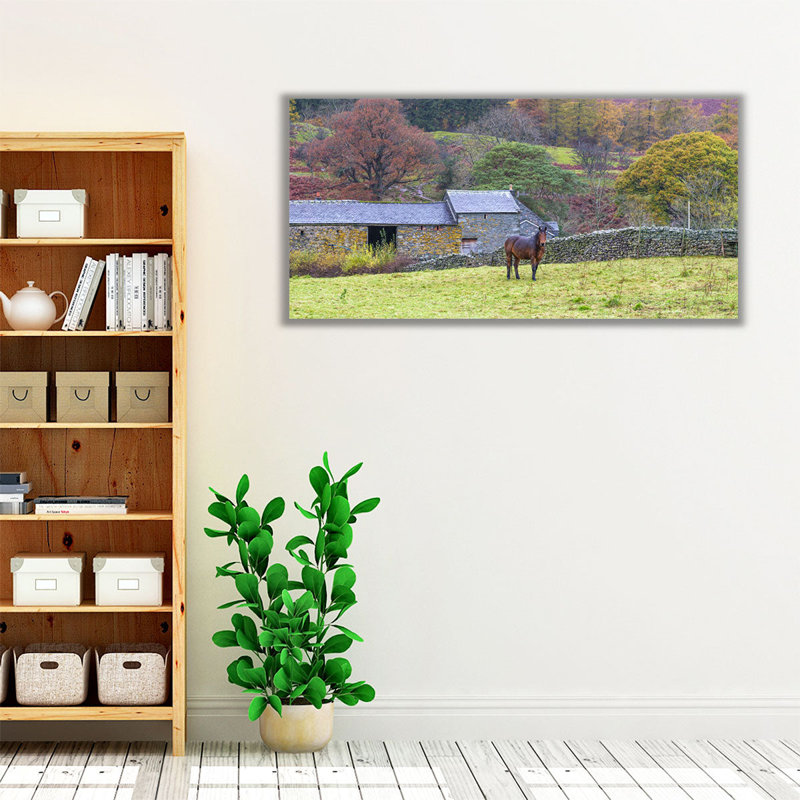 Cheval dans un champ - reproduction d'art sur toile, H 24 po x l 48 po