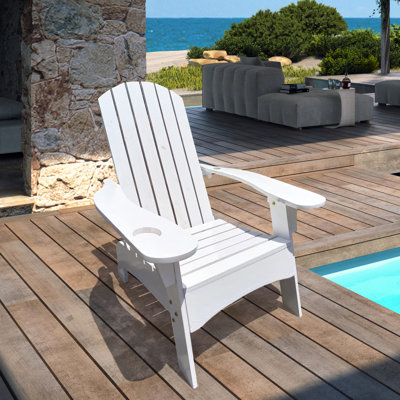White Chair With Umbrella Slot, Solid Wood, Comfortable For Outdoor/Indoor, Patio, Porch, Deck, Garden, Poolside, Easy To Assemble Outdoor Indoor Wood Hole - Relaxing Comfort, Versatile Use Patio