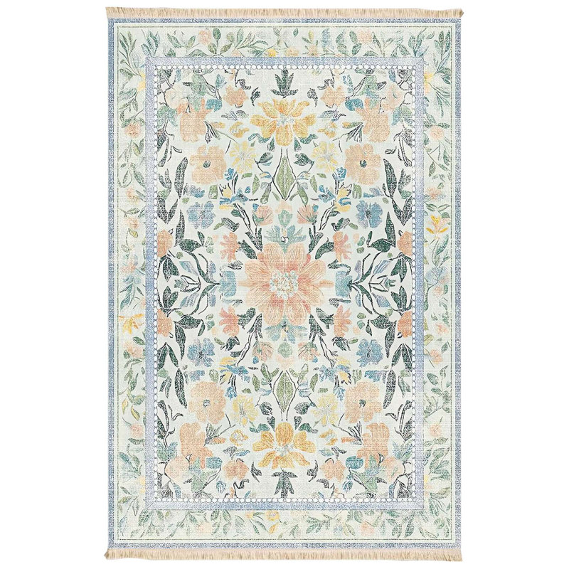 Light Wash Pastel Floral Botanical Area Rug