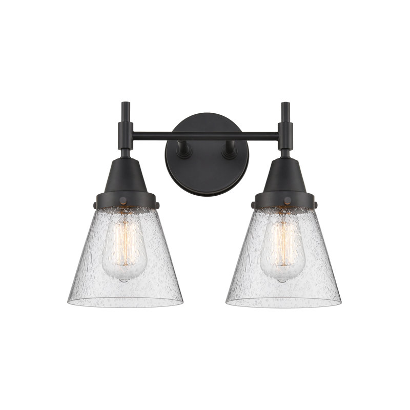 Éclairage pour meuble-lavabo à 2 lumières 17 po Caden Cone, Ampoule incandescente rétro de 60 watts, Noir mat