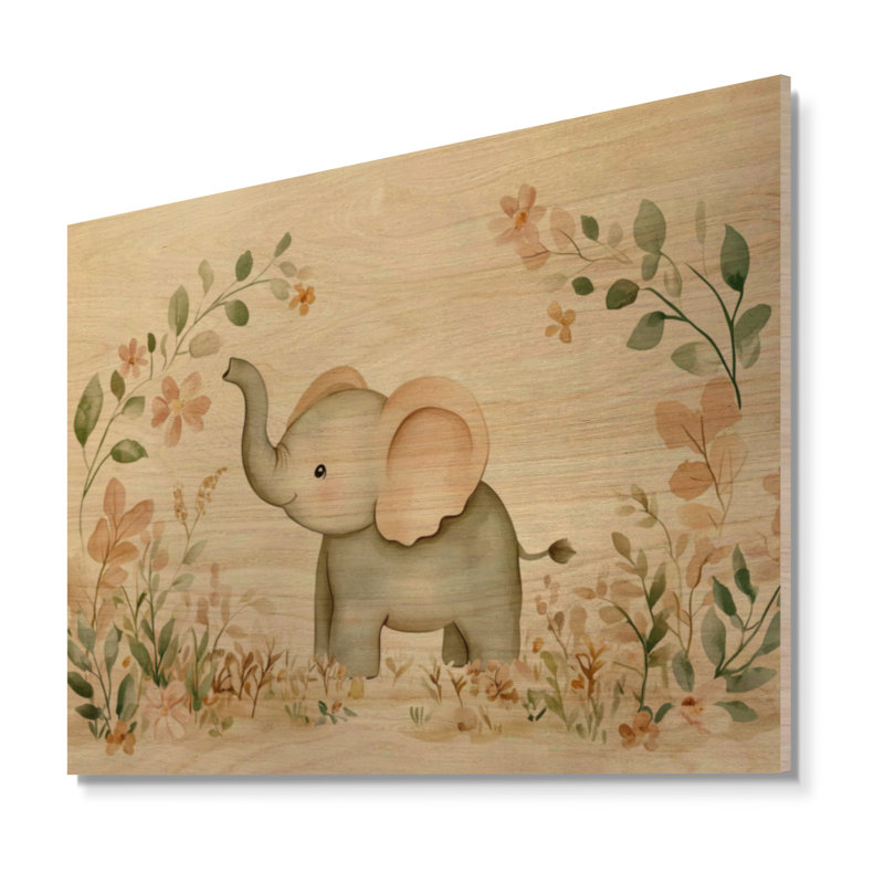 Petit éléphant de la savane - Boho, H 24 po x l 32 po, Rectangulaire