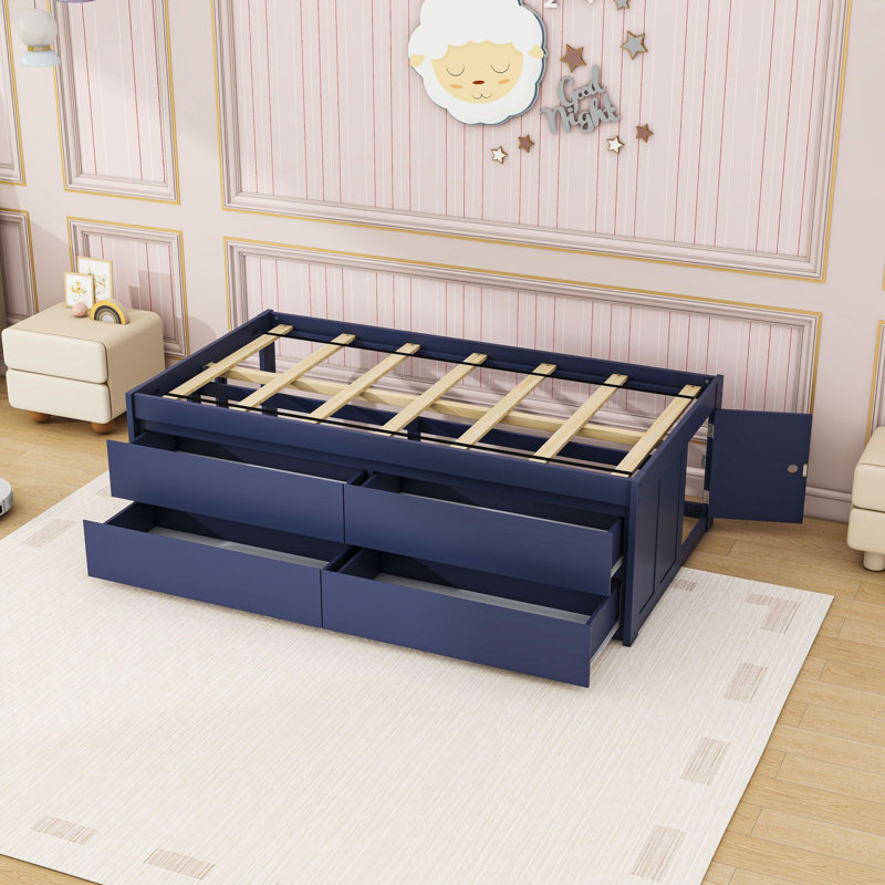 Lit plateforme en bois avec 4 tiroirs, Twin, Navy Blue