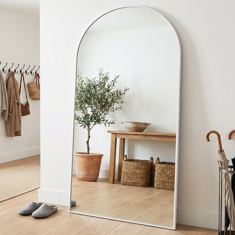 Oversized Arch Floor Mirror with Stand, Wall Mirror, 88" x 44", White