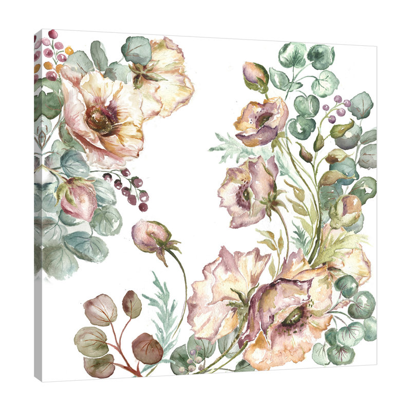 Blush Pink Poppies On White II - Wrapped Canvas Painting, 122 cm H x 122 cm W