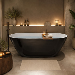 65 in. L x 29.5 in. W Comfort-Fit Deep Soaking Freestanding Acrylic Bathtub with Drain and Overflow, Black