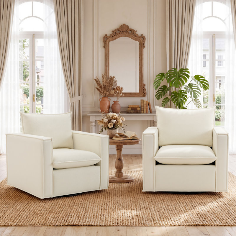 Fauteuil pivotant rembourré de 34,2 po de largeur, Polyester beige