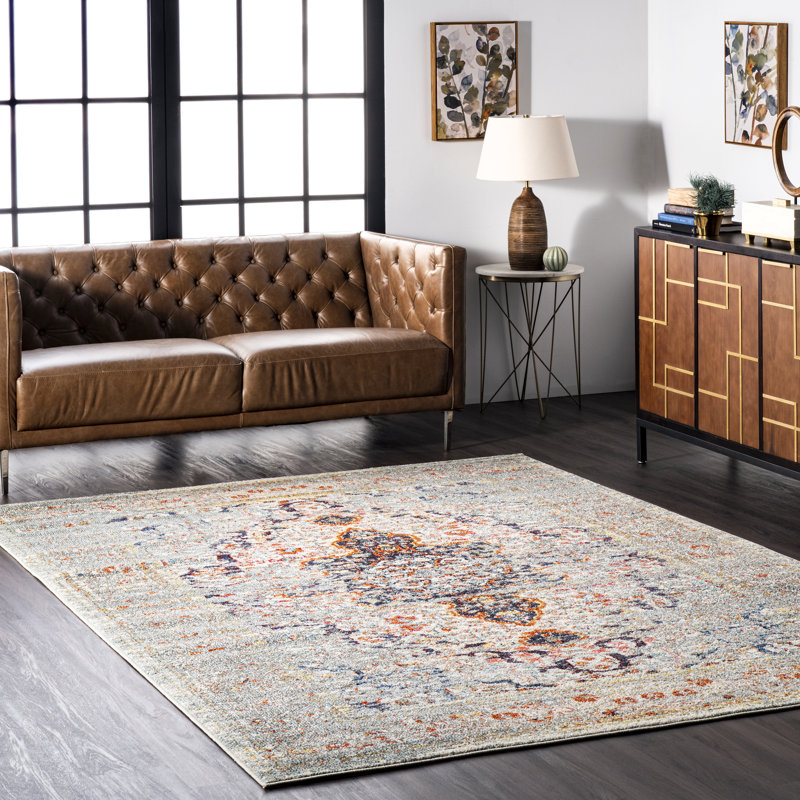 Tapis performance persan gris délavé tissé à la machine Chiasson, Carré 4 pi