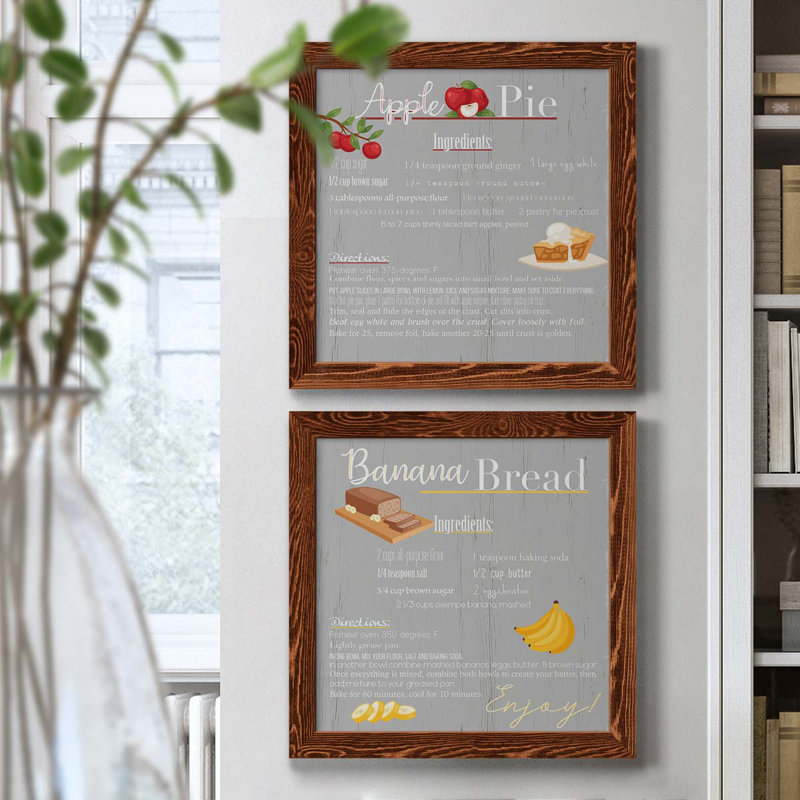 Tarte aux pommes - ensemble d'art textuel sur toile encadrée 2 pièces, H 20 po x l 40 po x P 1,5 po, Cadre noyer