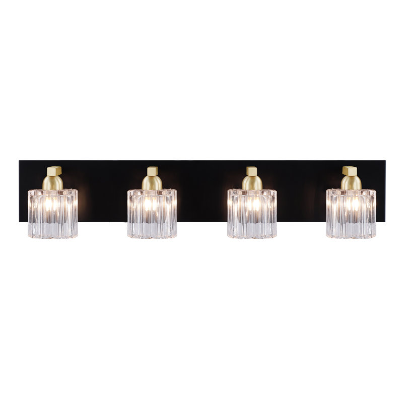 28" Matte Black and Warm Brass Vanity Light with Clear Glass Shades