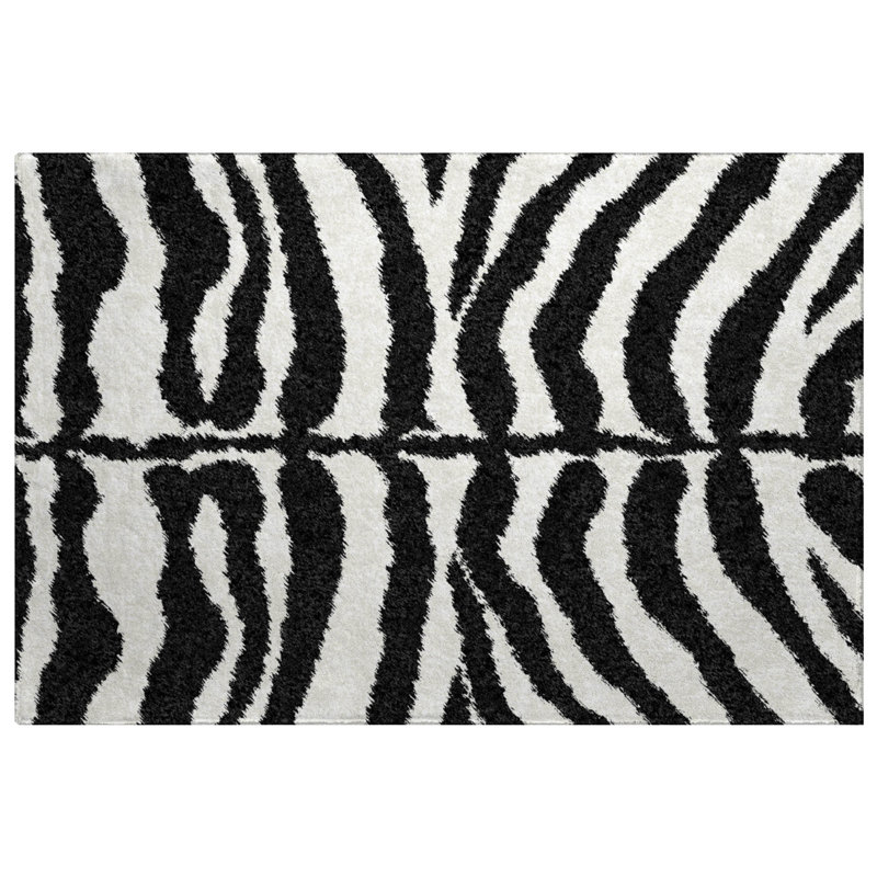 Premium Machine Washable Dream Shag Zebra Rug, 1'8" x 2'6", Pearl