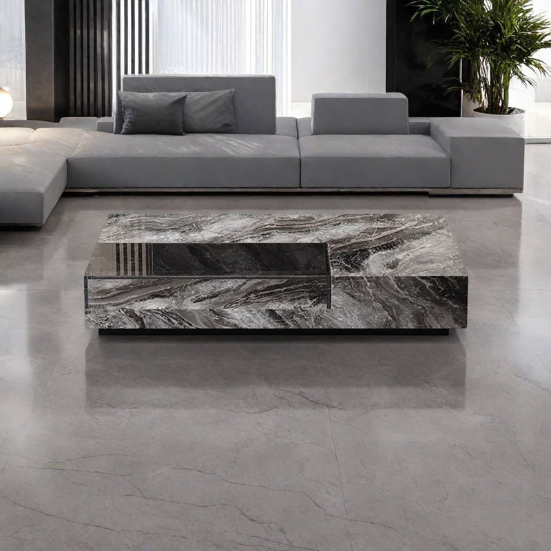 Table basse en pierre frittée de style italien, Noir / blanc