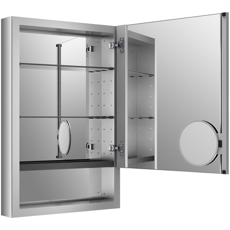 Verdera 20" W X 30" H Aluminum Medicine Cabinet with Adjustable Magnifying Mirror, Slow-Close Door, Open Shelf, Right