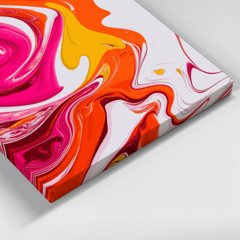 Abstrait art fluide sur toile orange, 16" H x 16" W