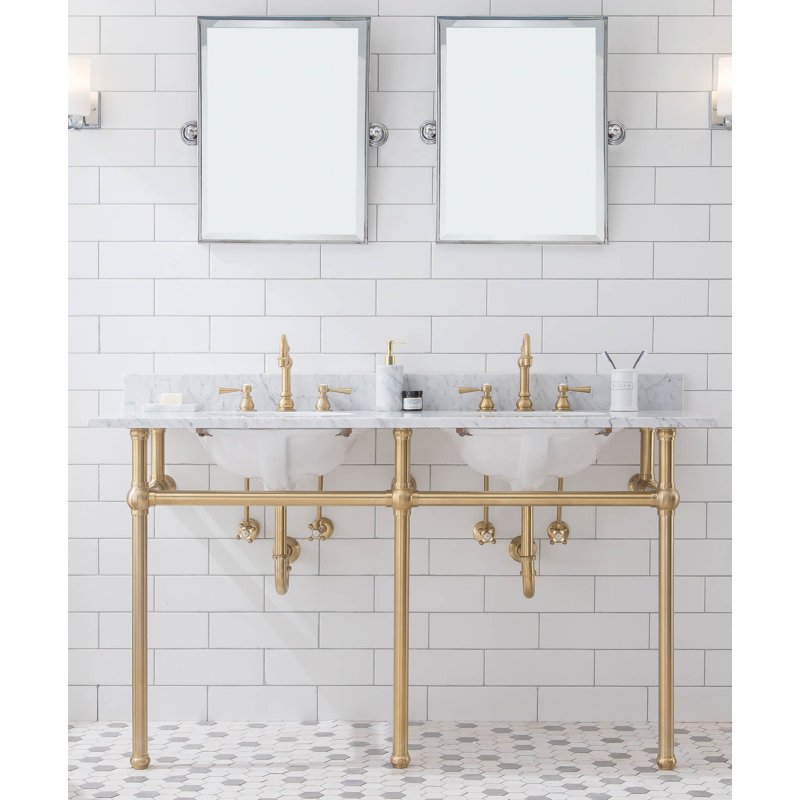 Copeland 33" Tall Stone Oval Console Bathroom Vanity with Faucet and Overflow, Satin Gold