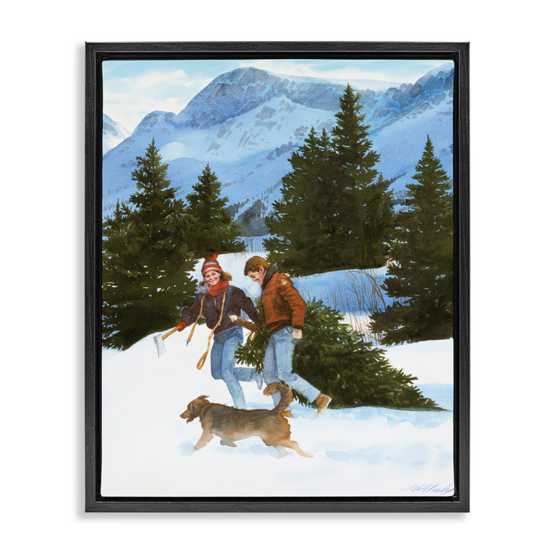 Couple Bringing Home Tree Floating Frame, design by Wind River Studios, Jet Black Floater Frame, 21" H x 17" W