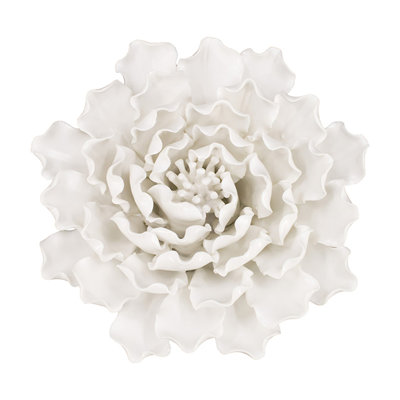 D7.3X2.8" Handmade Cream Ceramic Flower Wall Decor Accent
