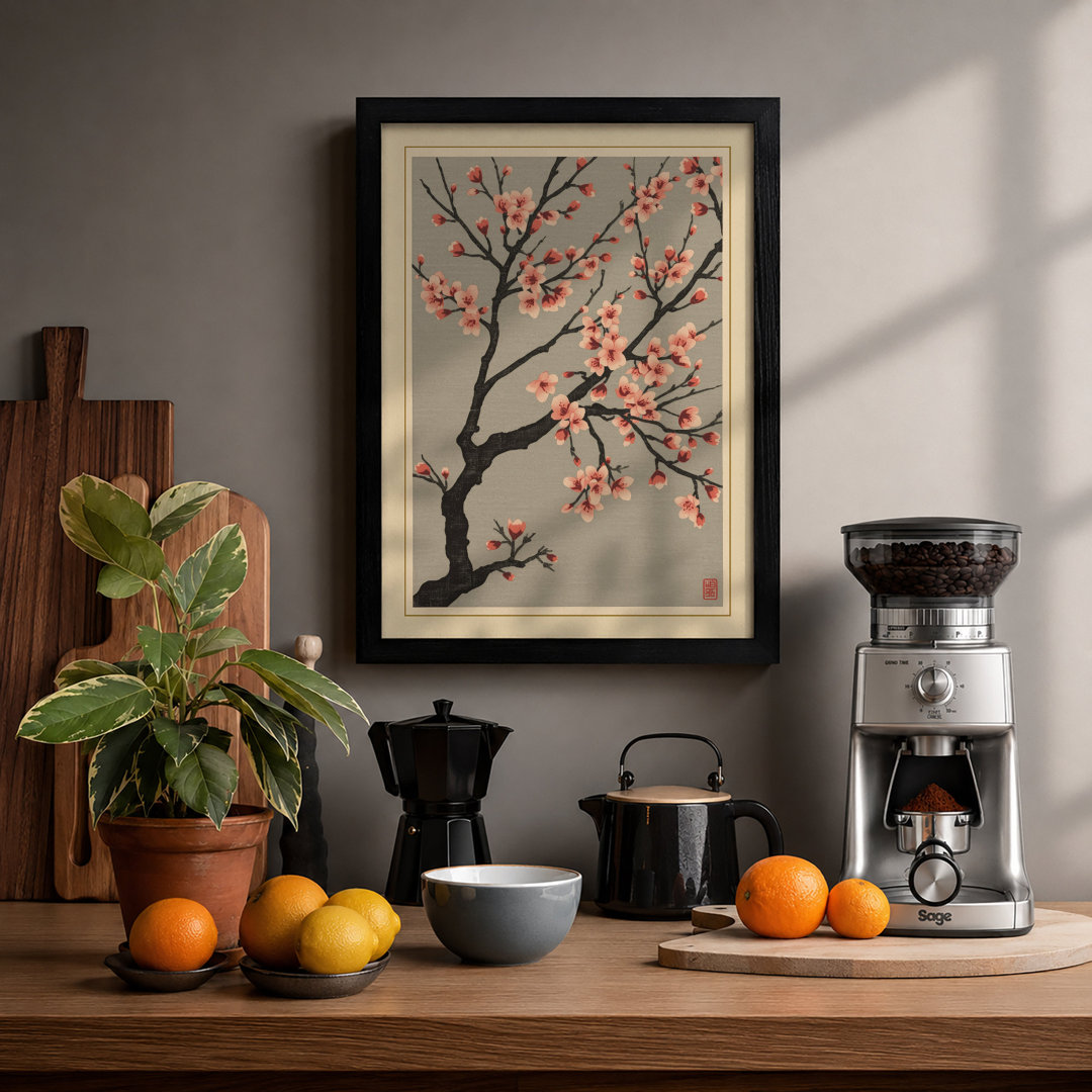 Moonlit Cherry Blossom Japandi - Framed Print