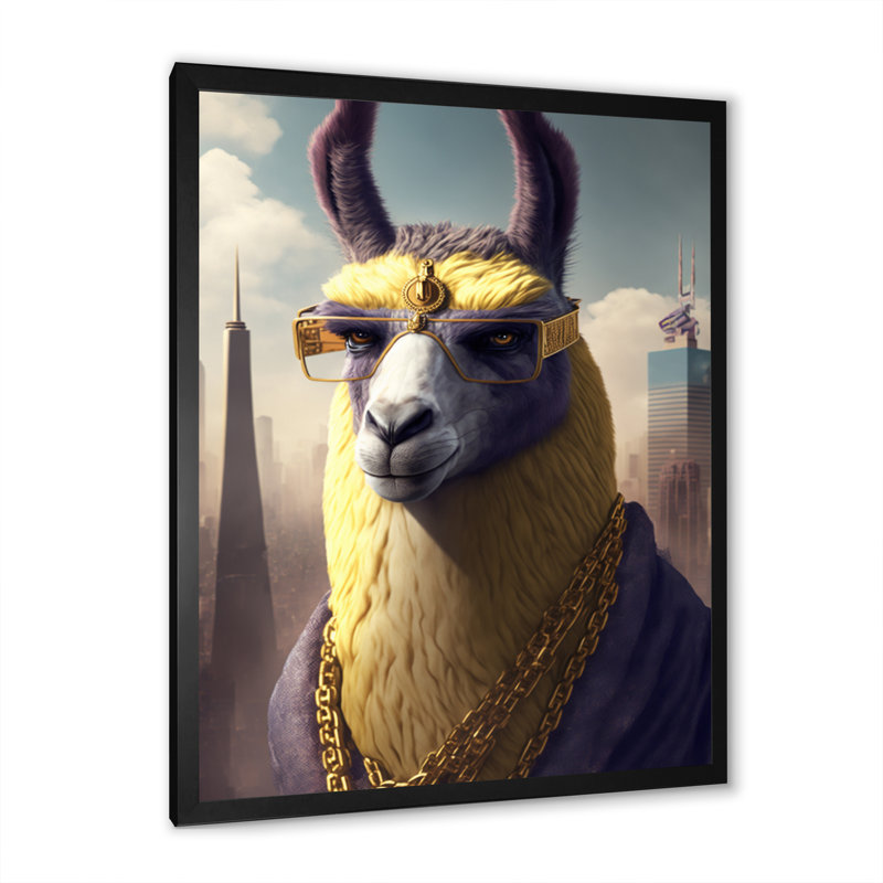 «Llama Gangster in NYC», impression sur toile, Impression noire sur toile encadrée, H 40 po x l 30 po x P 1,5 po