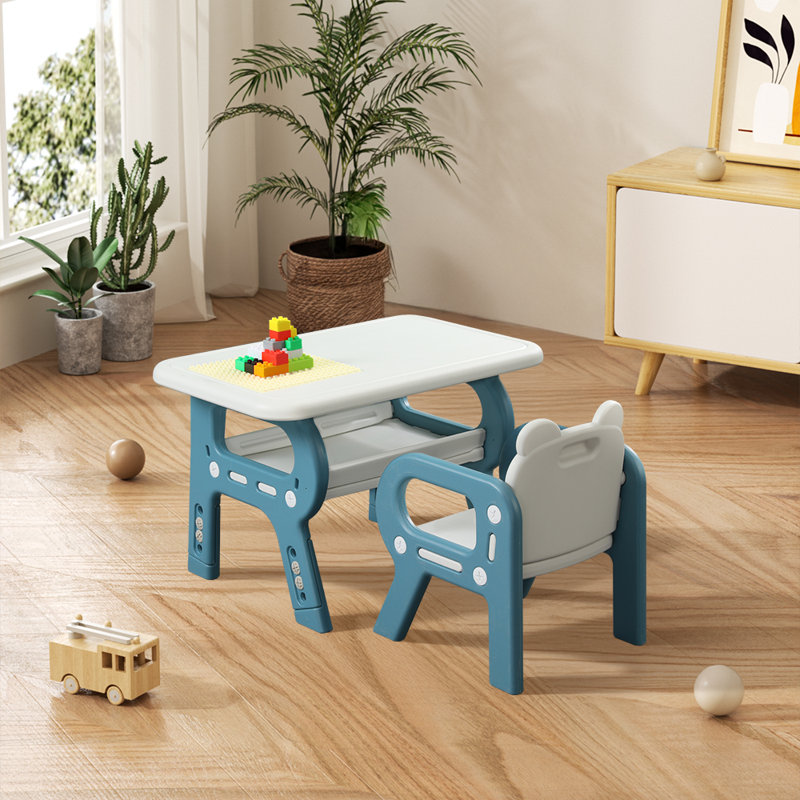 Doney Kids 2 Piece Rectangular Arts And Crafts Table and Chair Set, Blue