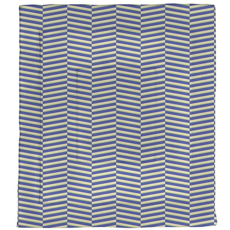 Édredon réversible simple en microfibre à rayures fracturées, Édredon très grand, Bleu vert / jaune