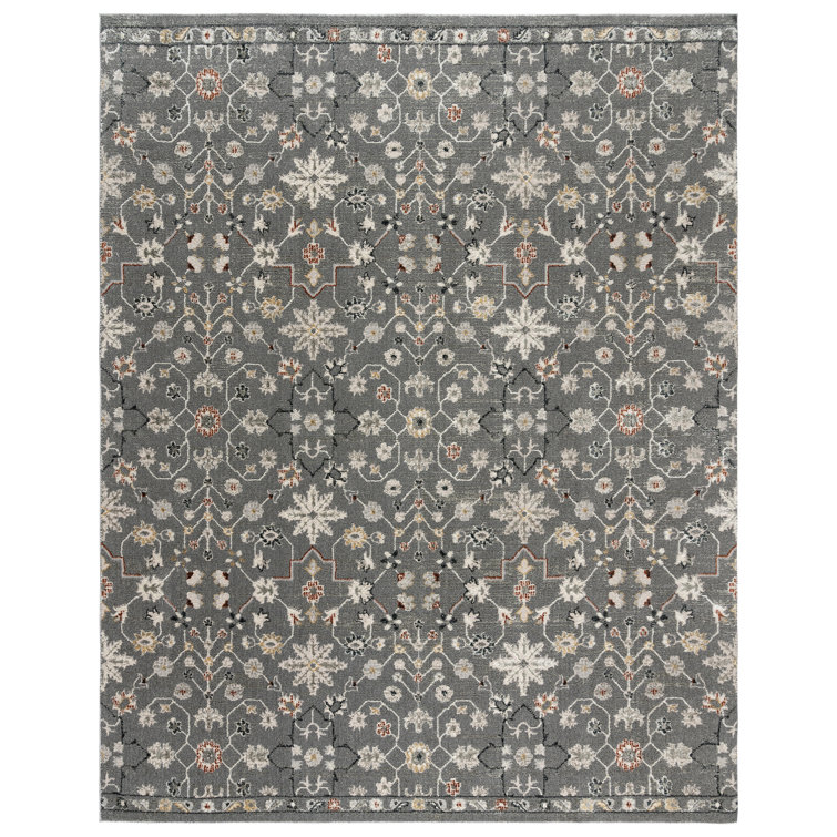 Taya Oren Bohemian Moroccan Floral Dark Gray Plush Polyester Area Rug