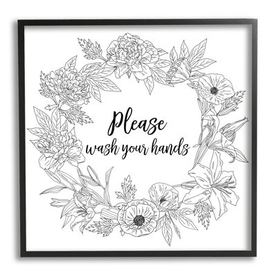 " Wash Your Hands Bathroom Sign Spring Floral Border " by Ziwei Li