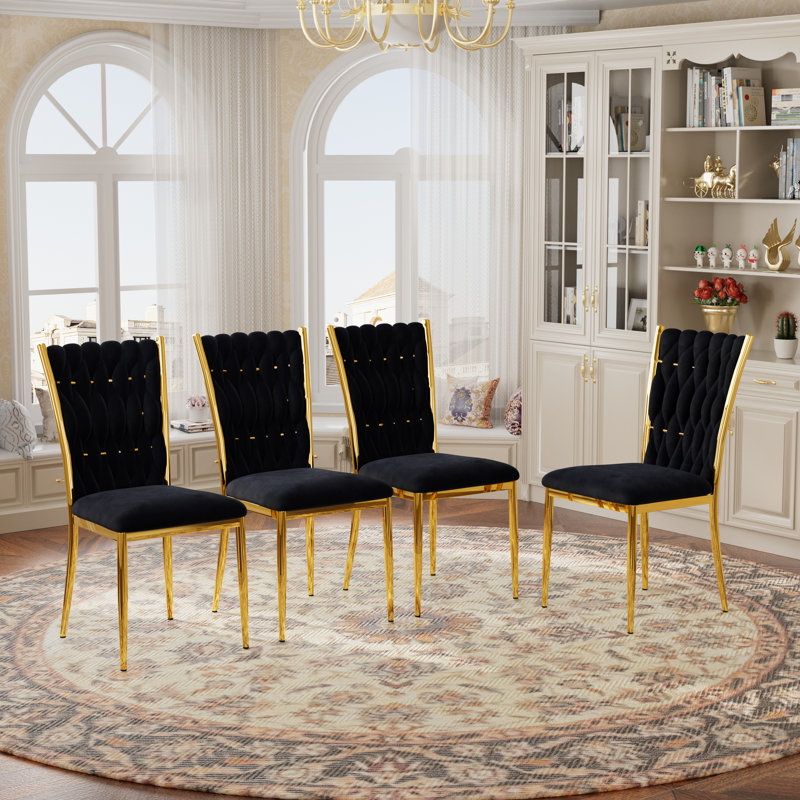 Velvet Dining Chairs Set - Woven Dining Room Chairs with Metal Legs- Modern Upholstered Accent Chair for Dining Room, Kitchen, Vanity, and Living Room