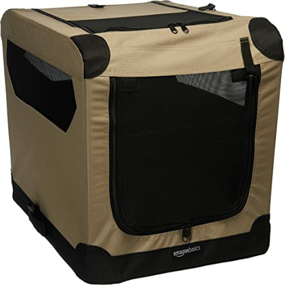 Veehoo Folding Soft Dog Crate, 3-Door, 5 x Heavy-Weight Mesh Screen, 600D Cationic Oxford Fabric Size: 16 H x 16 W x 24 D, Color: Black