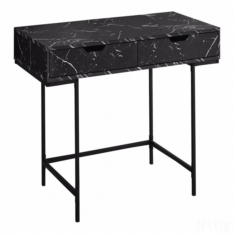 Bureau d'ordinateur, bureau personnel, ordinateur portable, tiroirs de rangement, L 48 po, bureau, stratifié aspect marbre noir, métal noir, contemporain, moderne