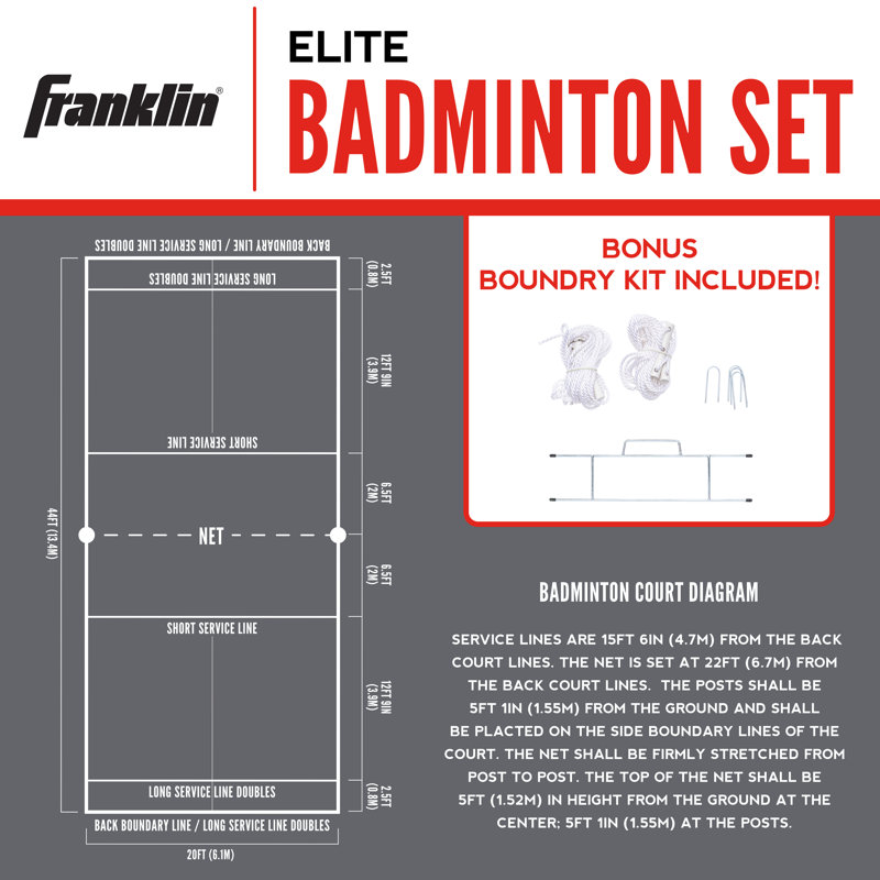 Ensemble de filet de volleyball Franklin Sports Elite Badminton - Badminton de plage ou de cour