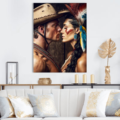 " Cowboy and an Indian Woman in Love II " Mixed Media Print