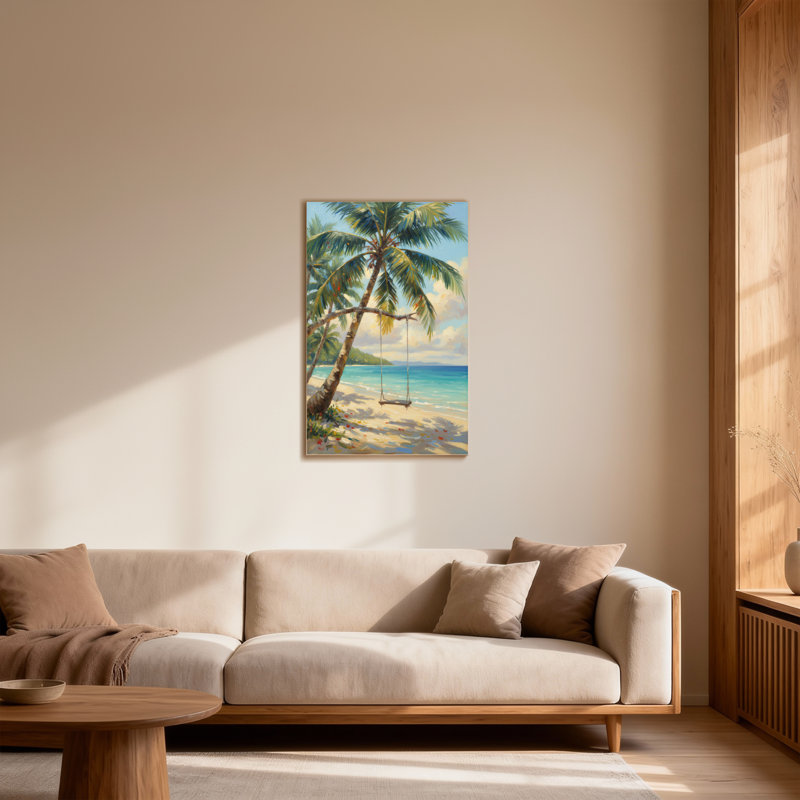 Plantes et fleurs, plage tropicale, balançoire avec vue sur l'océan, H 24 po x l 16 po