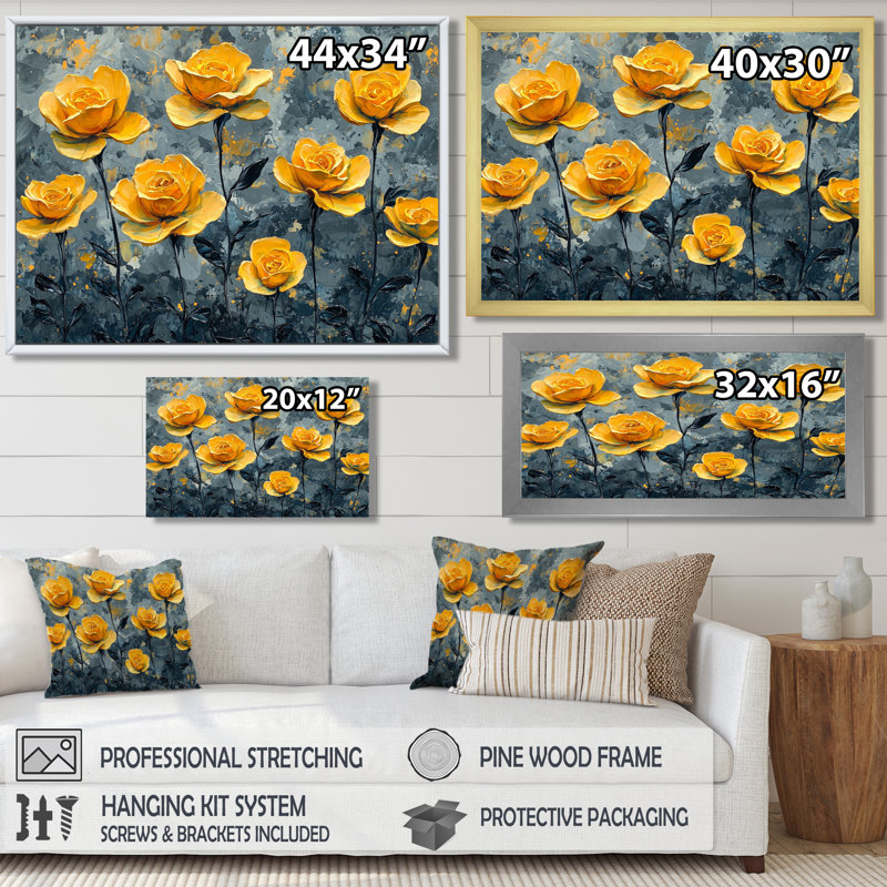 «Yellow Love Blossom Of Roses Field I - Roses», art mural, Reproduction encadrée d'une seule photo, H 16 po x l 32 po, Blanc
