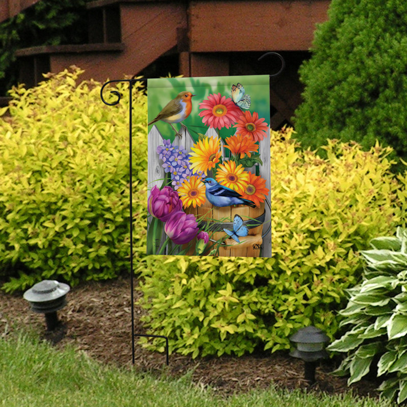 Drapeau de jardin oiseaux et fleurs