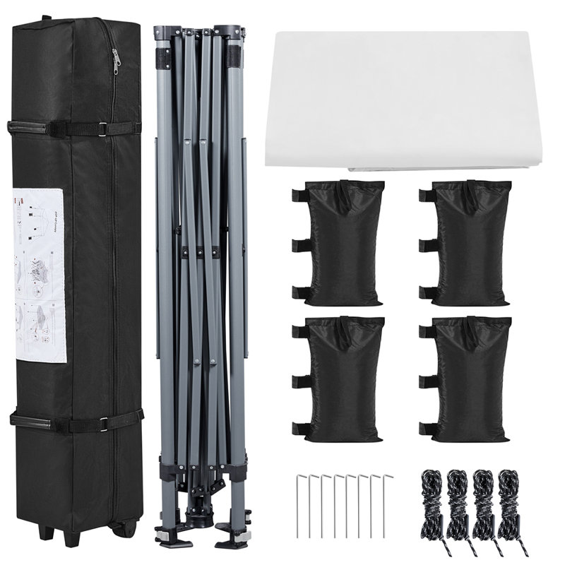 Multi-sized Pop-up Canopy with One-Push-To-Lock Setup Mechanism, 10' W x 10' D, White