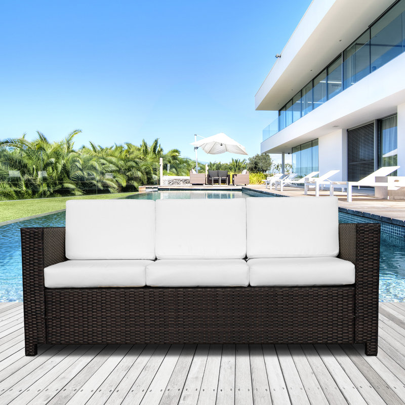 Cybele 3 Seater Rattan Sofa for Garden, Brown