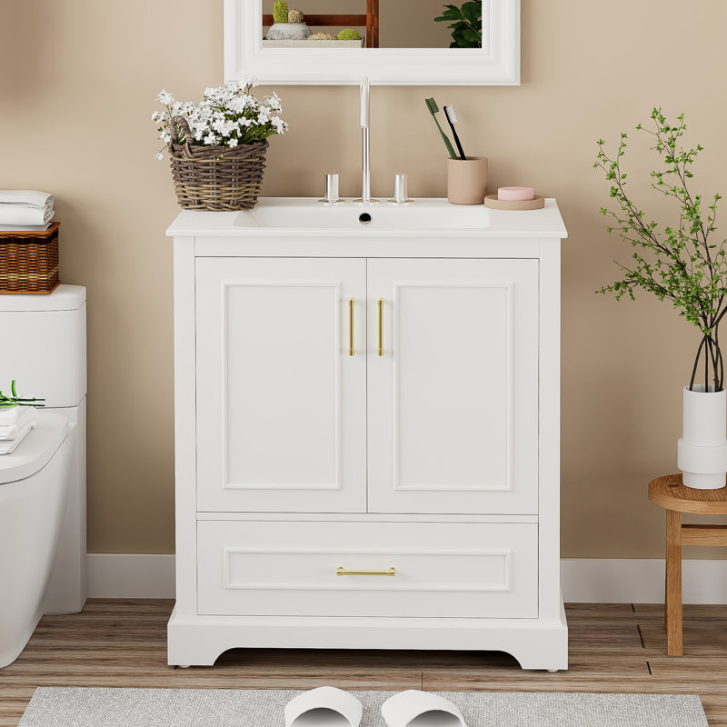 30" Single Bathroom Vanity With Ceramic Top, White