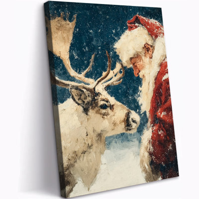 Grande décoration Abiella - renne d'hiver et peinture du père Noël, affiches des Fêtes, œuvre d'art de Noël de campagne pour le salon, la salle de bain de la chambre à coucher, 24 po x 32 po