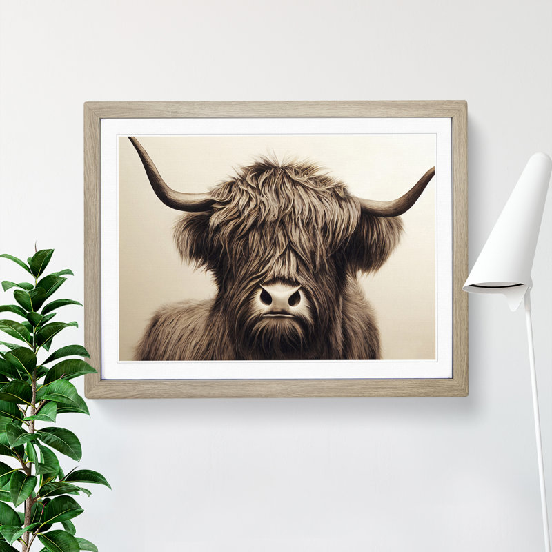 Highland Cow View Vol.1 - Framed Print, 34cm H x 46cm W x 2cm D, Oak