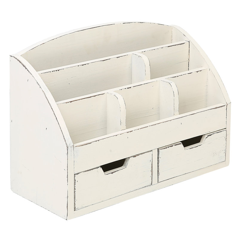 Krehbiel Wood 6 Compartment Office Supplies Cabinet Desk Organiser with Drawers, White