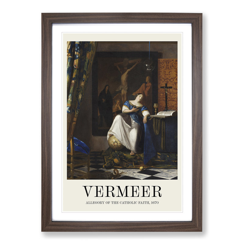 Allegory of the Catholic Faith by Johannes Vermeer - Picture Frame Painting, Walnut Framed, 48cm H x 36cm W x 2cm D