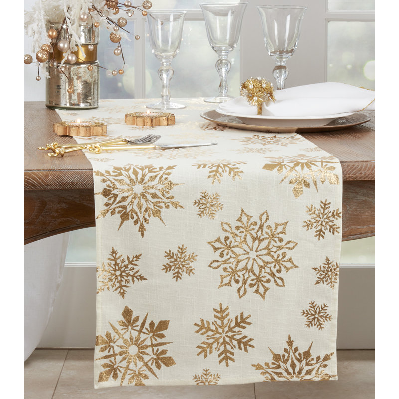 Naledi 100% Cotton Christmas Table Runner, Gold, 16" W x 90" L