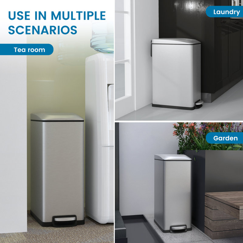 Slim Brushed Stainless Steel Step-On Trash Can 12.9 Gallons