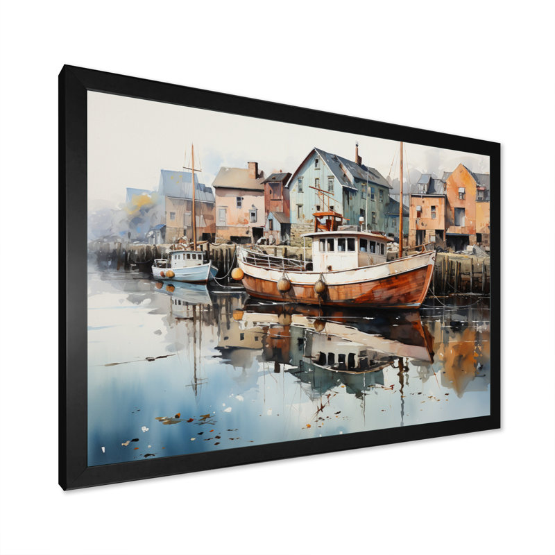 Port Harbor Reflections V - imprimé, Cadre photo noir, H 24 po x l 32 po x P 1 po