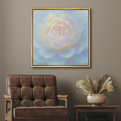 Soft Pastel Peony Bloom Artwork, Minimal Elegant Floral Pictures, Framed Canvas Giclee Print Wall Art