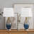 Melun 28" Modern Coastal Blue and Gold Glass Table Lamp with 3-Way Dimmable Lighting and USB Port