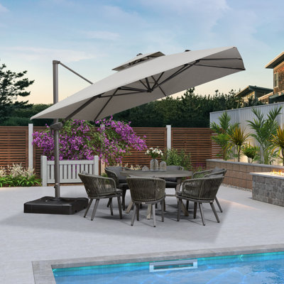 Juwairiah Eco-Friendly Advanced Fabric Square Cantilever Umbrella With Base,Light Gray