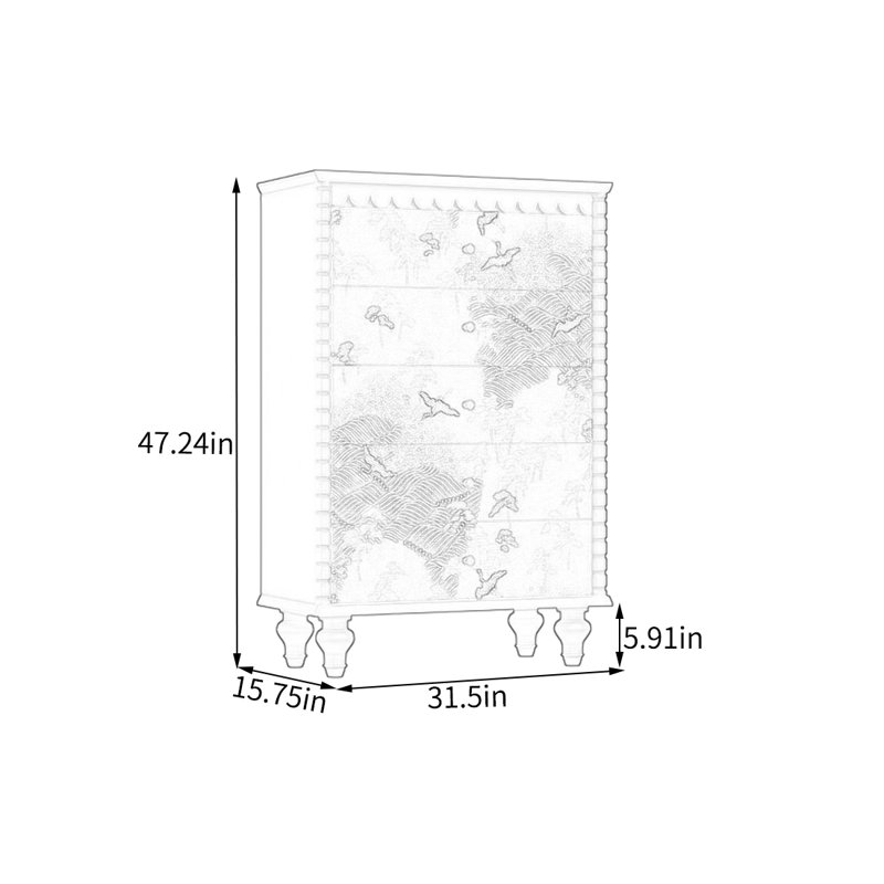 Armoire de rangement décorative à cinq tiroirs, Noyer