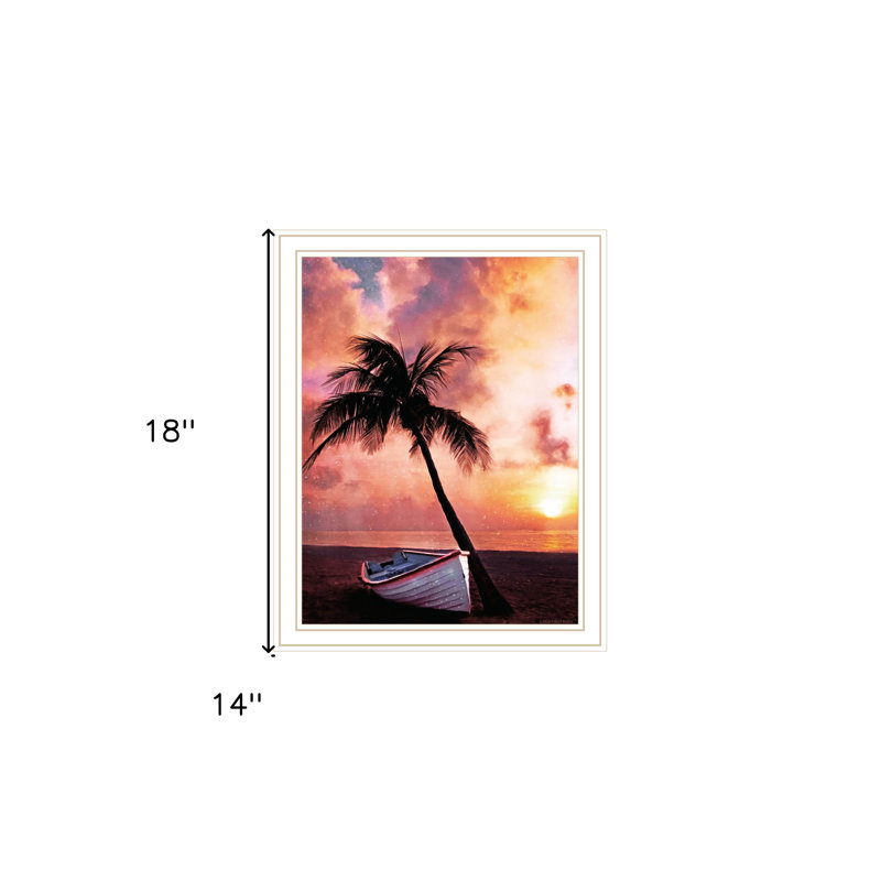 Palm Tree Sunset Black Framed Print Wall Art